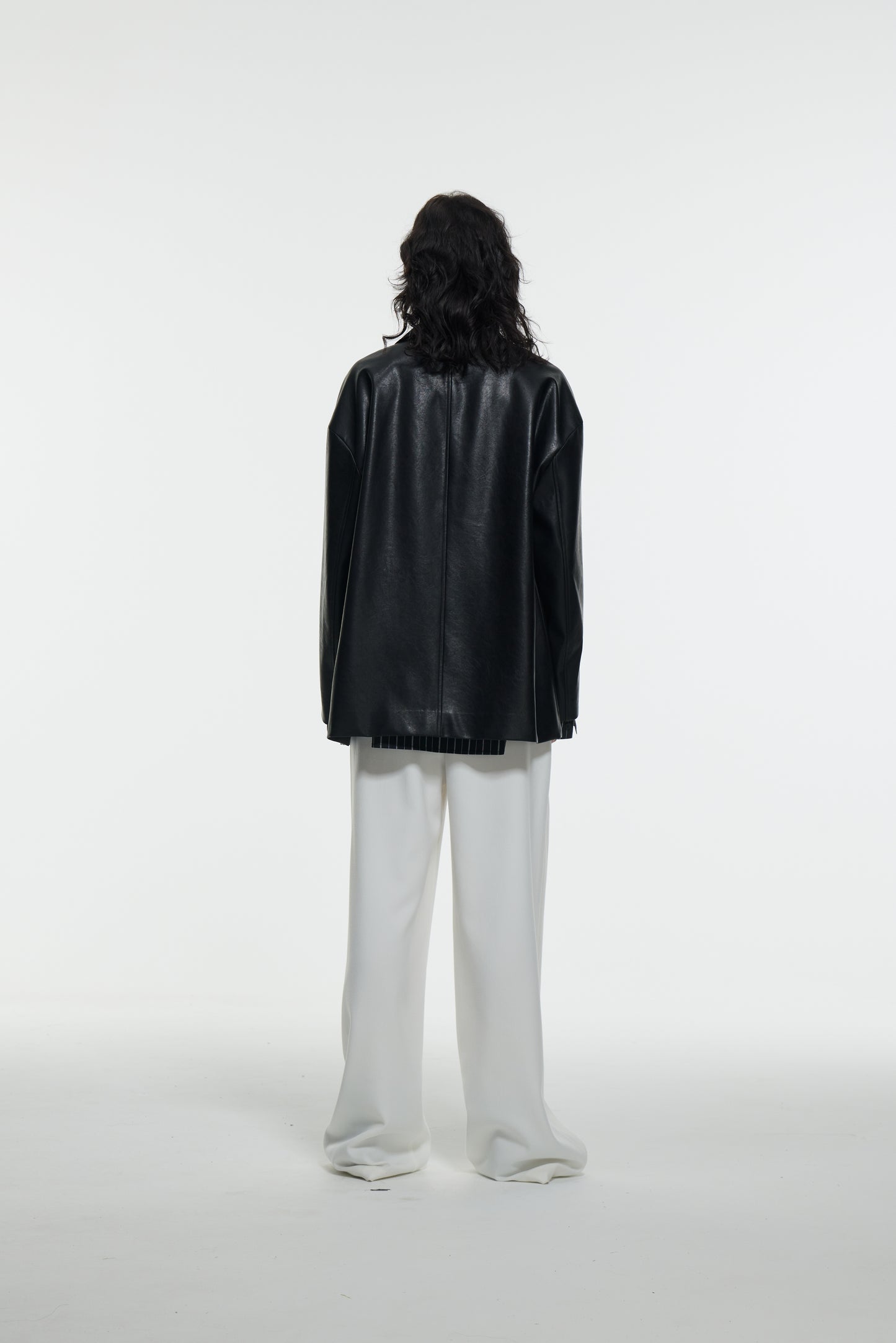 Collarless Ultra-Minimalist Leather Blazer